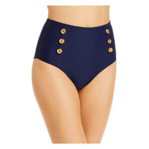 Shoshanna Tide Textured High Waist Bikini Bottom Navy Size L